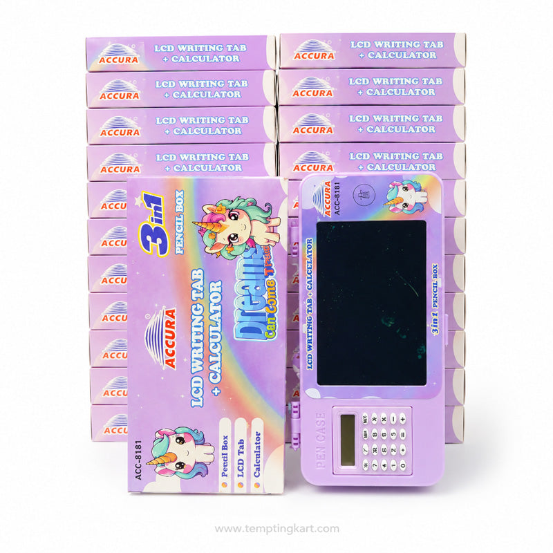 LCD Writing Tablet Pencil Box with Calculator – Drawing Board Case & Magic Stationery Storage