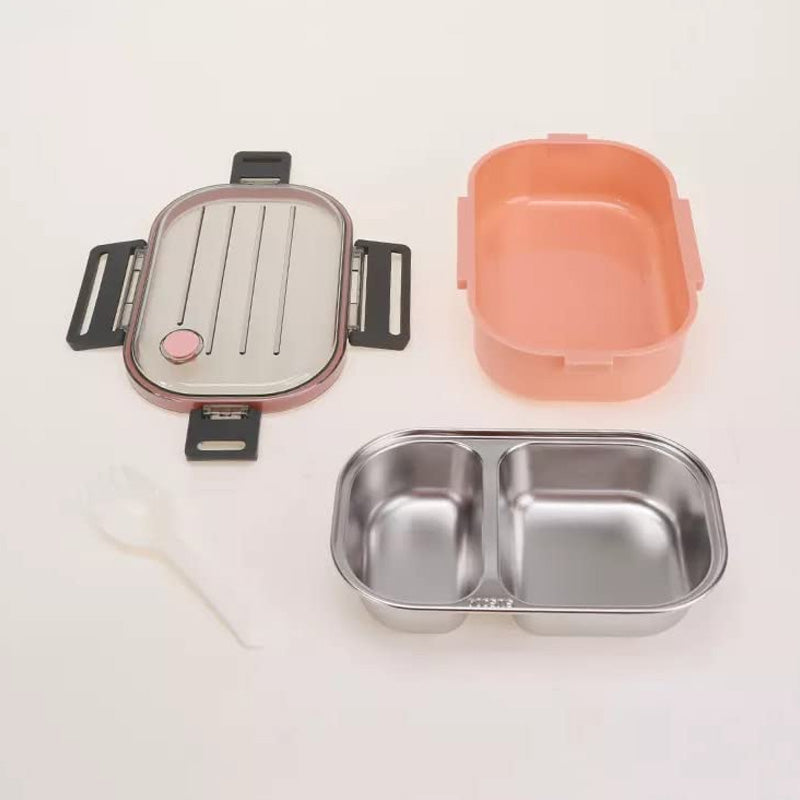 GIBO 2-Compartment Lunch Box – Stainless Steel Leakproof Food Storage Container with Spoon