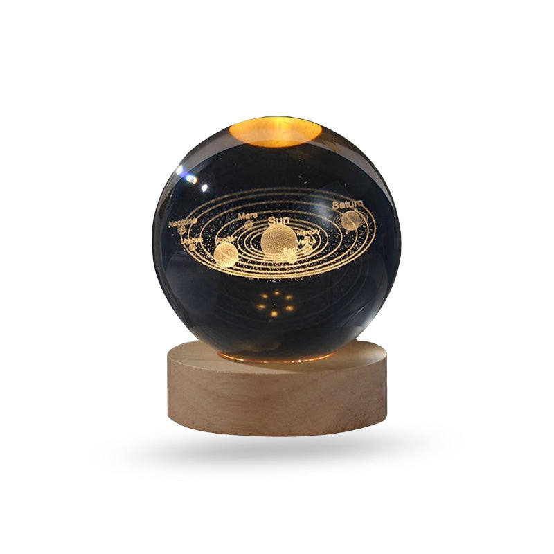 Crystal Ball Lamp | USB Table LED Illuminated Globe with Wooden Base
