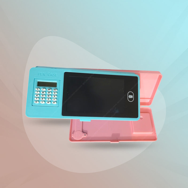 LCD Writing Tablet Pencil Box with Calculator – Drawing Board Case & Magic Stationery Storage
