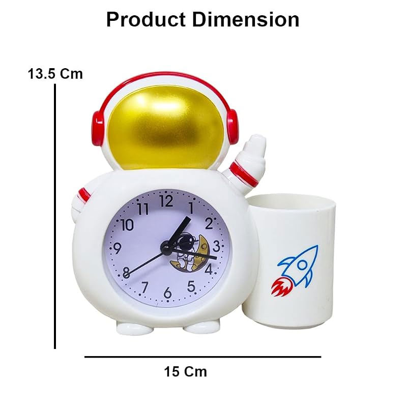 Rocket Astronaut Alarm Clock with Pencil Holder | Kids Study Table Clock & Stationery Organizer