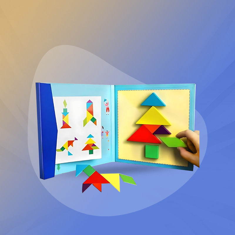 Wooden Tangram Puzzle with Magnetic Book – Educational Toy for Kids 3+w