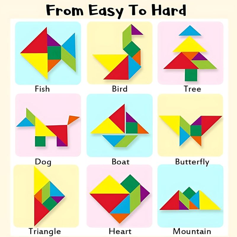 Wooden Tangram Puzzle with Magnetic Book – Educational Toy for Kids 3+w