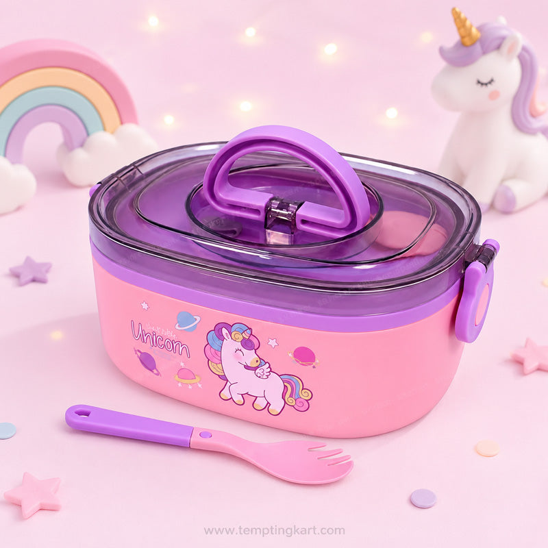 Unicorn 2-Compartment Stainless Steel Lunch Box with Fork – Leakproof School Bento Box for Kids
