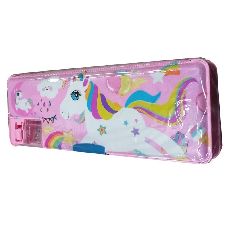 Double Side Pencil Box with Built-in Dual Sharpener – Multi Design