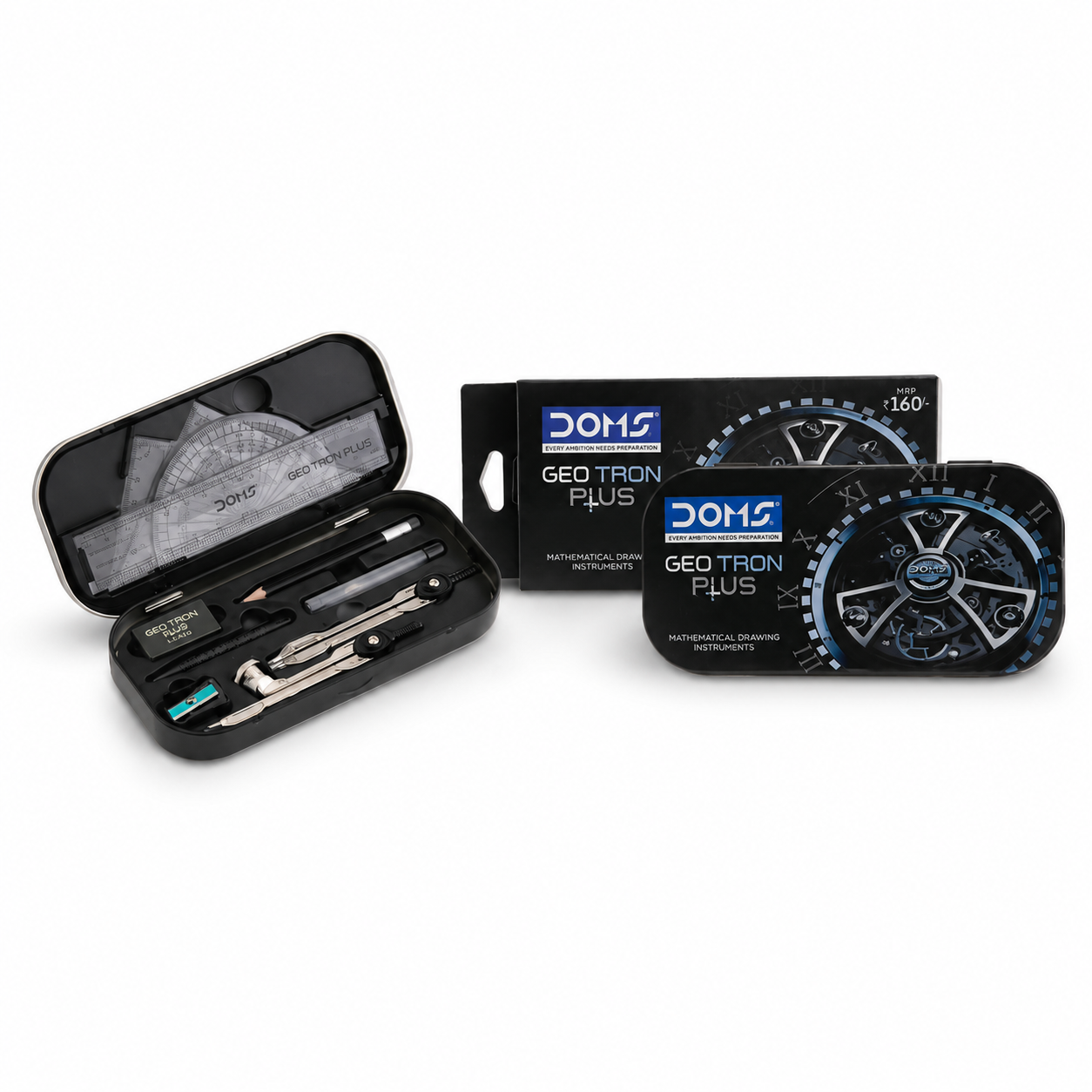 DOMS | Geo Tron Plus Geometry Box Mathematical Drawing Instrument Set with Compass, Divider, Protractor & Mechanical Pencil