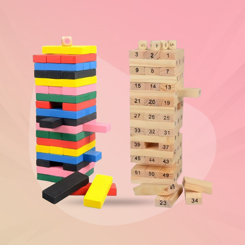 Wooden Stacking Blocks Game – 54 Pcs Tumbling Tower | Kids Birthday & Return Gift