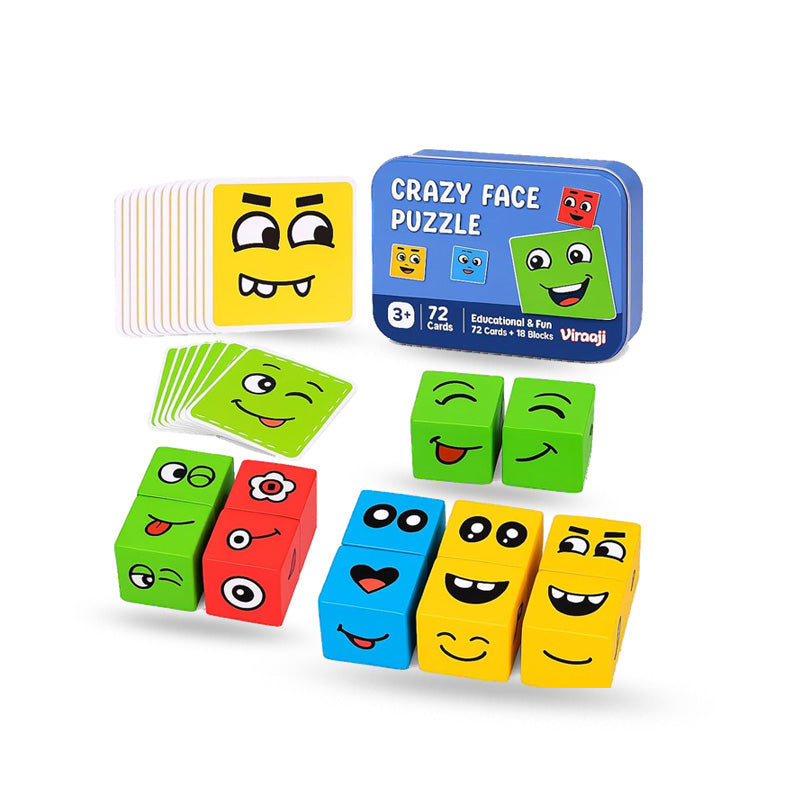 Wooden Face Cube Change Puzzle for Kids – Emoji Expressions Matching Game