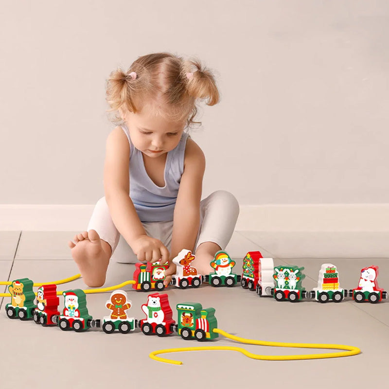 Wooden Christmas Train Set | Handmade Wooden Pull Along Toy | Channapatna Toys