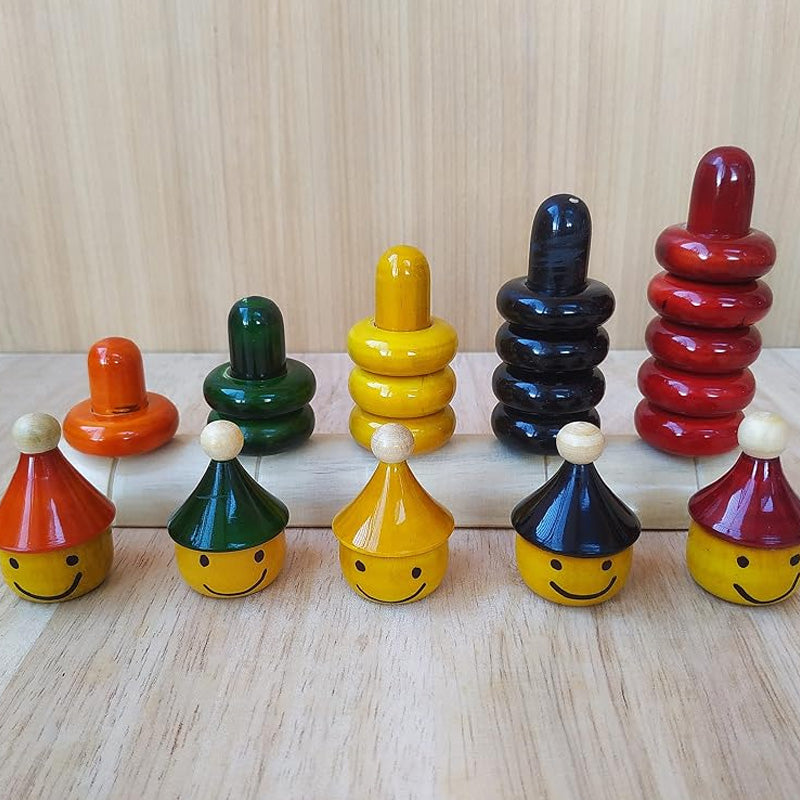 Channapatna Toys | Wooden Family Ring Stacker Set | Handmade Educational Stacking Toy for Kids