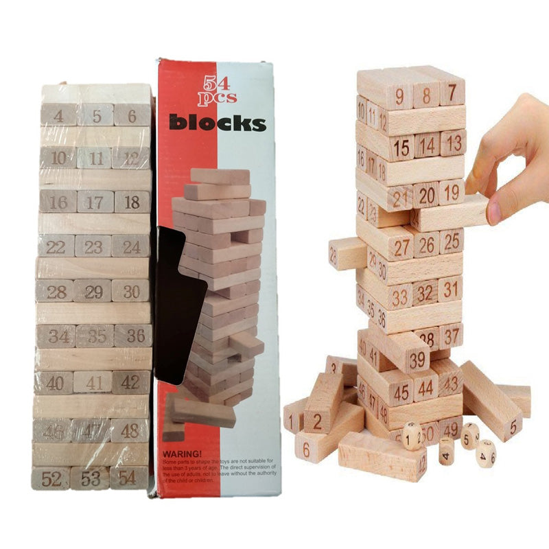 Wooden Stacking Blocks Game – 54 Pcs Tumbling Tower | Kids Birthday & Return Gift