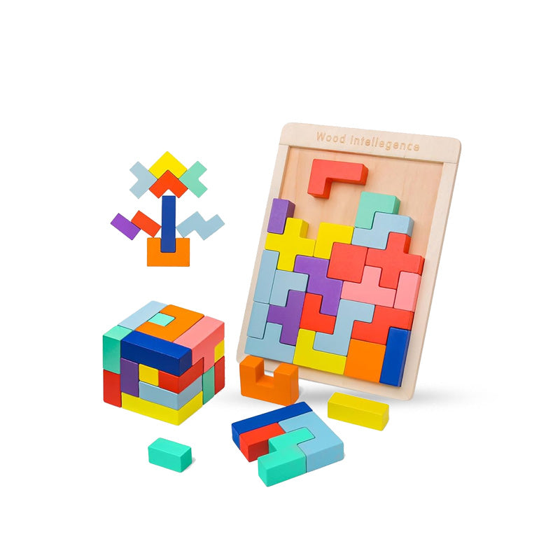 Wooden Jigsaw Tetris Puzzle – Colorful Brain Development Toy for Kids