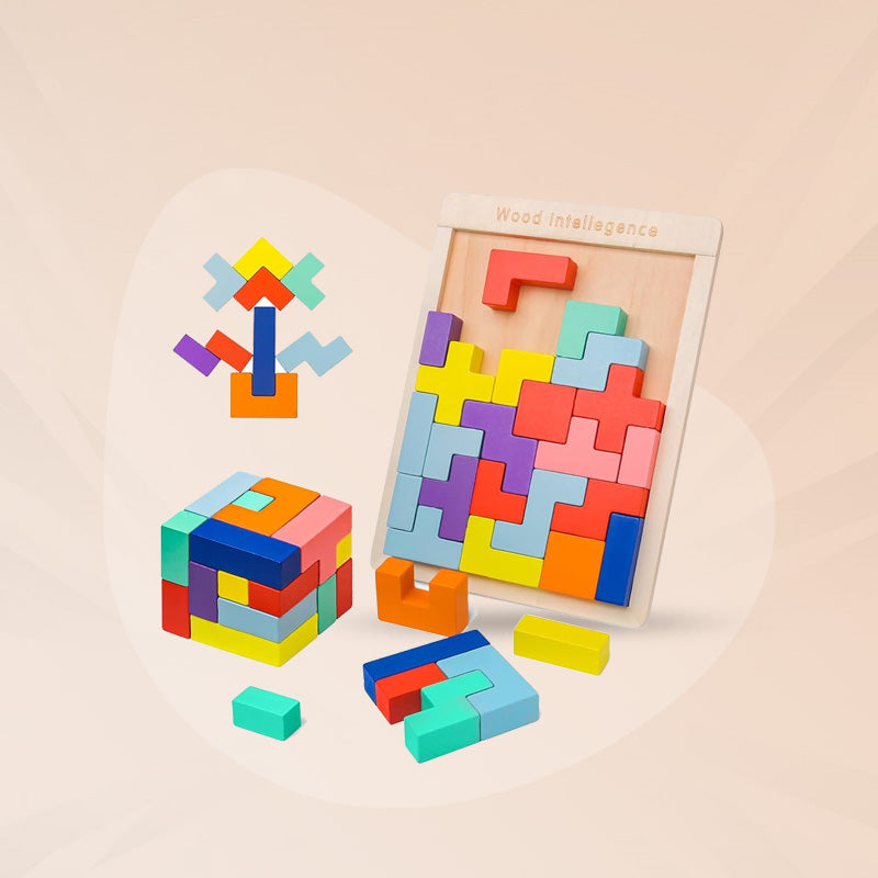 Wooden Jigsaw Tetris Puzzle – Colorful Brain Development Toy for Kids